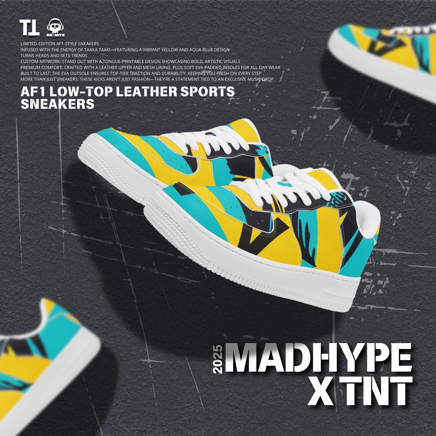 MADHYPE X TNT | AF1 Low-Top Leather Sports Sneakers - Tongue Printable