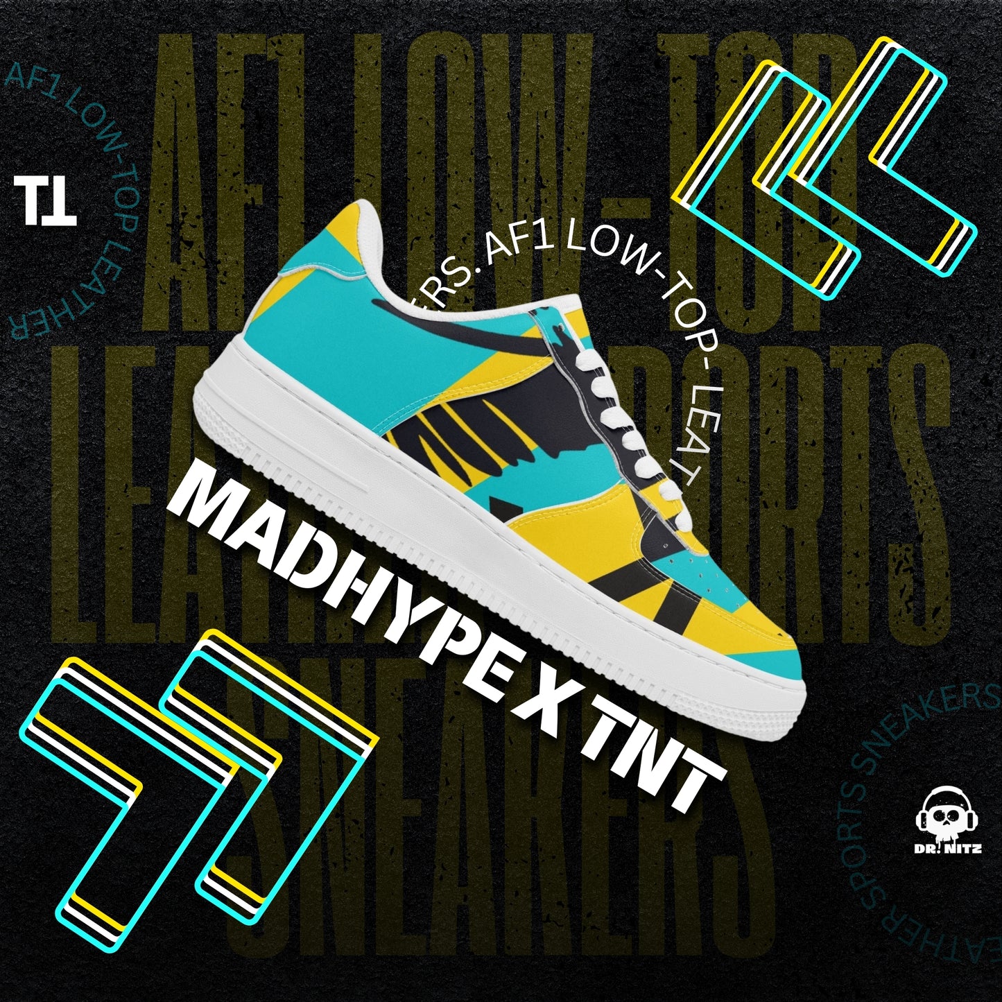 MADHYPE X TNT | AF1 Low-Top Leather Sports Sneakers - Tongue Printable